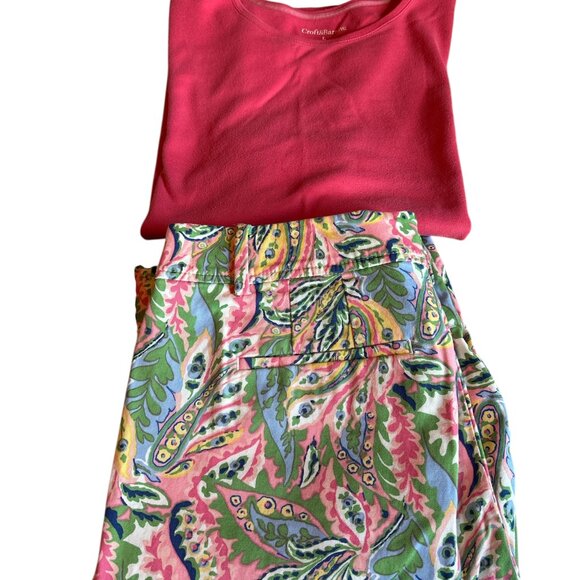 Croft&Barrow Pink Pull Over Top Size Large Talbot Paisley Bermuda Shorts Size 8 - Picture 1 of 15
